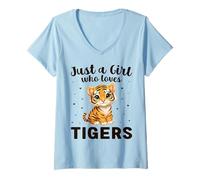 Women's Just A Girl Who Loves Tigers Cute Tiger V-Neck T-Shirt