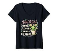 Women's Just A Girl Who Loves Venus Fly Trap V-Neck T-Shirt