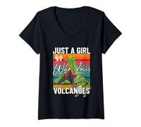 Womens Just a Girl Who Loves Volcanoes Dinosaur Volcano Eruption V-Neck T-Shirt