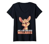 Womens Just a Girl who Loves Wallabies. Wallabies Wallaby V-Neck T-Shirt