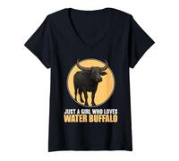 Womens Just a Girl who Loves Water Buffalo V-Neck T-Shirt