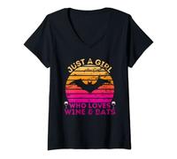 Womens Just A Girl Who Loves Wine And Bats - Bat V-Neck T-Shirt