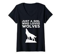 Women's Just A Girl Who Loves Wolves Design V-Neck T-Shirt
