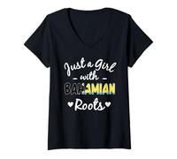Womens Just A Girl With Bahamian Roots Bahamas Proud Girls V-Neck T-Shirt