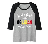 Womens Just A Girl With Belgian Roots Belgium Women Girls Raglan Baseball Tee