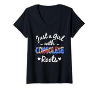 Womens Just A Girl With Congolese Roots Congo Pride Girls V-Neck T-Shirt