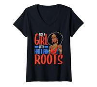 Womens Just A Girl With Haitian Roots Haiti Pride Women V-Neck T-Shirt