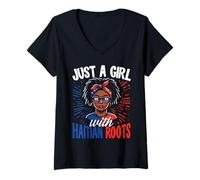 Womens Just A Girl With Haitian Roots Haiti V-Neck T-Shirt
