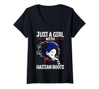 Womens Just A Girl With Haitian Roots Haiti V-Neck T-Shirt