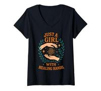 Womens Just A Girl With Healing Hands V-Neck T-Shirt