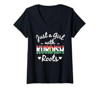 Womens Just A Girl with Kurdish Roots Kurdistan Pride Woman V-Neck T-Shirt