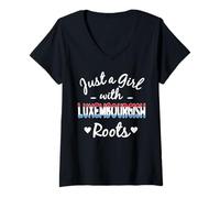 Womens Just A Girl With Luxembourgish Roots Luxembourg Heritage V-Neck T-Shirt
