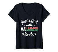 Womens Just A Girl With Malagasy Roots Madagascar Heritage V-Neck T-Shirt