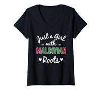 Womens Just A Girl With Maldivian Roots Maldives Girls Dress V-Neck T-Shirt