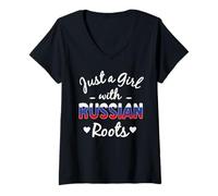 Womens Just A Girl With Russian Roots Russian Pride V-Neck T-Shirt