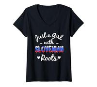 Womens Just A Girl With Slovenian Roots Proud Slovenia Girls V-Neck T-Shirt