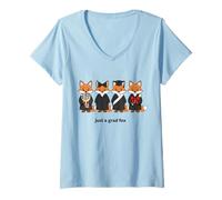 Women's Just a Grad Fox Graduation Red Fox Diploma Class of 2026 V-Neck T-Shirt