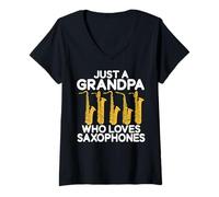 Womens Just a Grandpa who Loves Saxophones V-Neck T-Shirt
