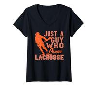 Womens Just a Guy Who Loves Playing Lacrosse Passion V-Neck T-Shirt