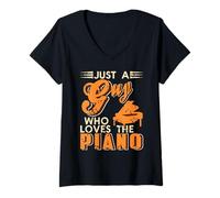 Womens Just A Guy Who Loves Playing The Piano Humor V-Neck T-Shirt