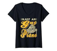 Womens Just a Guy Who Really Loves Playing The Piano Humor V-Neck T-Shirt
