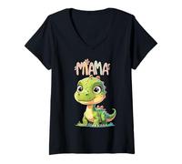 Womens Just a Kid Who Loves Mama Hugs & Cute Dino Affirmations V-Neck T-Shirt