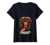 Women's just a Little red Panda Energy Funny V-Neck T-Shirt