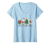 Womens Just A Merry Goose Funny Christmas Silly Goose Xmas Party V-Neck T-Shirt