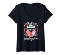 Women's Just A Mom Enjoying Her Reading Time Bookworm V-Neck T-Shirt