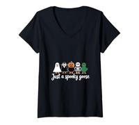 Womens Just a Spooky Goose Haunted Moonlight Scene Halloween V-Neck T-Shirt