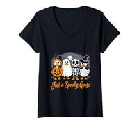 Womens Just a Spooky Goose Haunted Moonlight Scene Halloween V-Neck T-Shirt