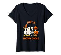 Womens Just a Spooky Goose Silly Halloween Costume Funny Women Kids V-Neck T-Shirt