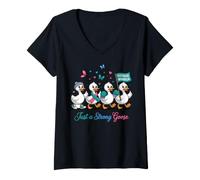 Women's Just A Strong Goose Survivor Ribbon Warrior Thyroid Cancer V-Neck T-Shirt