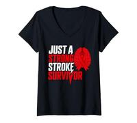 Women's Just A Strong Stroke Survivor Red Brain Ischemic Attack V-Neck T-Shirt