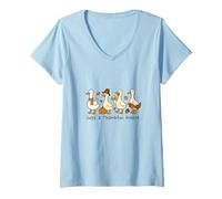 Women's Just a Thankful Goose Funny Thanksgiving Fall Design V-Neck T-Shirt