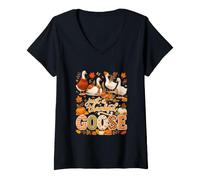 Women's Just A Thankful Thanksgiving Goose Group Gooses Farmer V-Neck T-Shirt