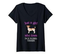 Womens Just a the Girl who loves Jack Russel Terrier V-Neck T-Shirt