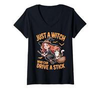 Womens Just a Witch Who Can Drive a Stick Halloween Women V-Neck T-Shirt