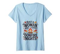Womens Just A Woman Who Loves Bonfire Nights Autumn Camping V-Neck T-Shirt