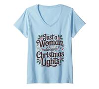Womens Just A Woman Who Loves Christmas Lights Holiday V-Neck T-Shirt