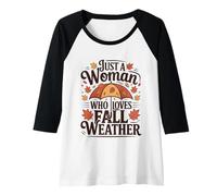 Womens Just A Woman Who Loves Fall Weather Autumn Leaves Raglan Baseball Tee
