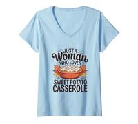 Womens Just A Woman Who Loves Sweet Potato Casserole V-Neck T-Shirt