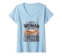 Womens Just A Woman Who Loves Thanksgiving Leftovers V-Neck T-Shirt