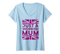 Womens Just a Worried Mum, Union Jack British Flag, United Kingdom V-Neck T-Shirt