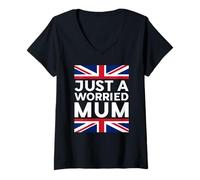 Womens Just a Worried Mum, Union Jack British Flag, United Kingdom V-Neck T-Shirt