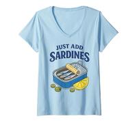 Women's Just Add Sardines Funny Seafood Lover Retro Fish Tin Humor V-Neck T-Shirt