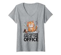 Womens Just Another Day at The Office Funny Cat V-Neck T-Shirt