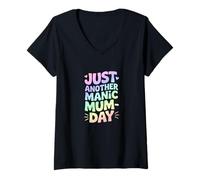 Women's Just Another Manic Mum Day Funny Mom Life V-Neck T-Shirt