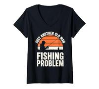Womens Just Another Old Man With A Fishing Problem Fishing Addict V-Neck T-Shirt
