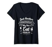 Women's Just Another Vinoholic Who Has A Cat Problem Cats and Wine V-Neck T-Shirt